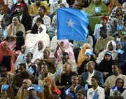 A crowd celebrating 's inauguration in 2004