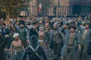 Parisians demonstrating at a church in March 1791 during the French Revolution.