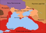The Crimean Khanate (tan) in 1600