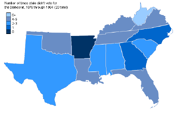 Map of southern states by how many times they did not vote for Democrats, 1876-1964