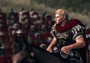 Octavian riding with his legions.