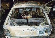 The remains of the  car used in the attack