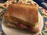 A sandwich made with Portuguese bread from Newark, New Jersey