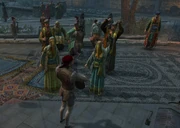 Ezio plays his lute as Yusuf kills a conspirator