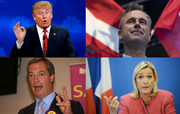 Major far-right politicians of the 2010s, clockwise from top left: , , , and 