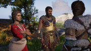 Kassandra strategizing with Myrrine and Brasidas