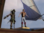 Jolly Roger forcing Roscrow to walk the plank