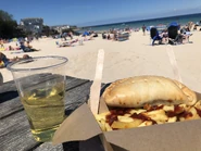 Pasties and cider.jpg (2.76 MB) A pasty with fries and cider on a beach at St. Ives