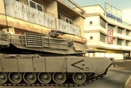An American tank outside of the Baghdad Hotel