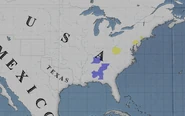 The major support bases for the Whigs (yellow) and the Democratic Party (blue) in 1836