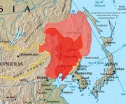 Location of Manchuria: dark red is , red is northern Inner Manchuria, and light red is .