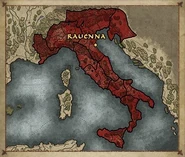 The starting territory of the Ostrogothic Kingdom on the faction selection menu