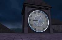 La torre del reloj a la noche en Immaterial and Missing Power