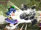 Tenshi smashes two keystones together to crush her opponent.