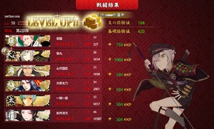 Một người chơi thăng cấp và nhận được 1000 Koban ở cấp 50