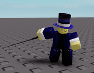 The Magician shown in the old Roblox baseplate in an attacking pose.