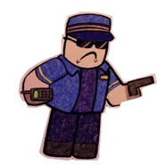 Commander cardboard cutout from the lobby.