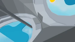 A closer view of the start platform and the bent path end platform.