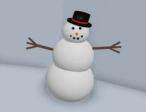 Snowman underneath the stairs.