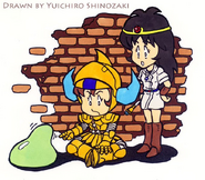 Gil and Ki with a slime