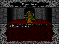 A brown roper with green tentacles. The textbox simply reads "A roper is here