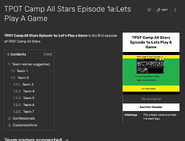 TPOT Camp All Stars Wiki page September 10, 2023.