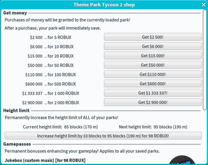 Shop Theme Park Tycoon 2 Wikia Fandom - theme park tycoon 2 roblox codes