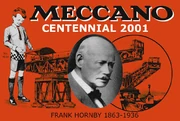 Meccano Centennial poster and sticker'"`UNIQ--ref-00000010-QINU`"'  issued in 2001 to celebrate one hundred years of Meccano. It shows the Meccano blocksetting crane with a portrait of , Meccano's inventor.
