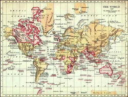 Map of the world from 1897. The  (marked in pink) was the superpower of the 19th century.