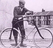 Bicycle in Victorian Plymouth England, with a predecessor of the Starley diamond-frame.