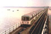 Seven of the 28 Southend Pier Railway cars, built by AC-Cars in 1949