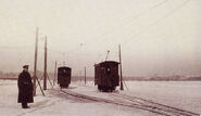 Tramways on ice of the River Neva in Saint Petersburg, the beginning of 20th century