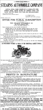 Stearns Automobile Company of Syracuse, New York - Public offering - New York Times, October 6, 1901