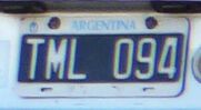 Argentina reg plate TML094