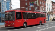 Shuttle Bus NefAZ in Kazan (supplied several hundred such polunizkopolnyh red buses during and after the urban transport reform in 2007)
