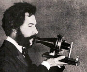 1876 Bell Speaking into Telephone