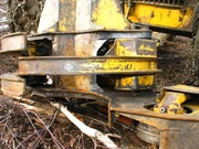 Closeup hard wood grabbing device, with chainsaw for felling trees