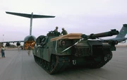 A U.S. Army M1A1 after being offloaded from a US Air Force  at ,  in 2004.