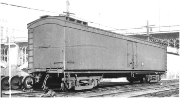 Pacific Fruit Express #722, an ice-cooled, express-style refrigerator car designed to carry milk in  cans and other highly perishable cargo at the head end of passenger train consists