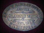 A brass makers plaque from an Andrew Barclay locomotive of 1925.