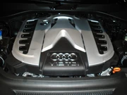Front view of the installed V12 TDI engine in the 