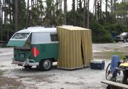 VW bus with attached small tent