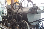 Trevithick's 1804 locomotive. This full-scale reconstruction is in the , Swansea.