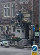 Richard Trevithick's statue by the public library at Camborne, Cornwall.