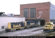 Two unique rebuilds: the "Beep" Baldwin-EMD rebuild switcher posing with an SD45-2B outside the railroad's Argentine, KS shops.