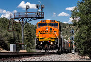 BNSF #616 (a recently converted ex-ATSF 600 series Dash 9) leading a test train along the Raton Pass near Trindad, CO.