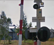 Two of three lights on a crossing gate on Masovian Voivodeship, Owadow, Poland