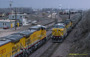 Two GECX demonstrator AC4400CW units fulfilling a back-order on the UP meeting two active units sometime in the early-2000's.