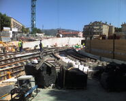 En juin 2006 Chantier des ligne 1 et ligne 3 du tramway de Marseille (La Blancarde) devant la gare de Marseille Blancarde.