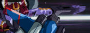 Galvatron blasts Starscream with his rarely seen armpit-laser. At least it wasn't his bottom cannon!